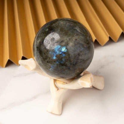Labradorite Sphere with Stand, Polished High Flash Crystal Ball, Natural Stone Specimen, Crystal Gift