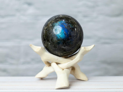 Labradorite Sphere with Stand, Polished High Flash Crystal Ball, Natural Stone Specimen, Crystal Gift