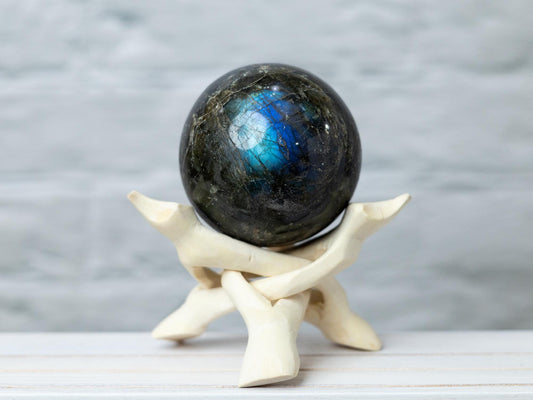 Labradorite Sphere with Stand, Polished High Flash Crystal Ball, Natural Stone Specimen, Crystal Gift