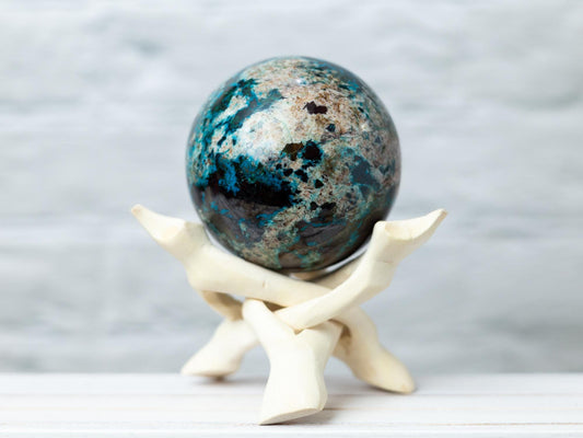 Chrysocolla Sphere with Stand, Natural Polished Crystal Ball, Sphere Decor, Crystal Gift, 2.5 Inch