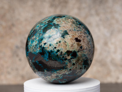 Chrysocolla Sphere with Stand, Natural Polished Crystal Ball, Sphere Decor, Crystal Gift, 2.5 Inch