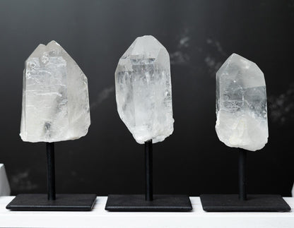 Clear Quartz Crystal Point on Stand, Natural Crystal Tower, Mounted Stone Specimen, Crystal Gift