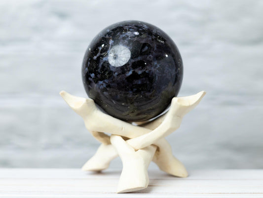Indigo Gabbro Sphere with Stand, Polished Crystal Ball, Natural Stone Specimen, Sphere Decor, Crystal Gift