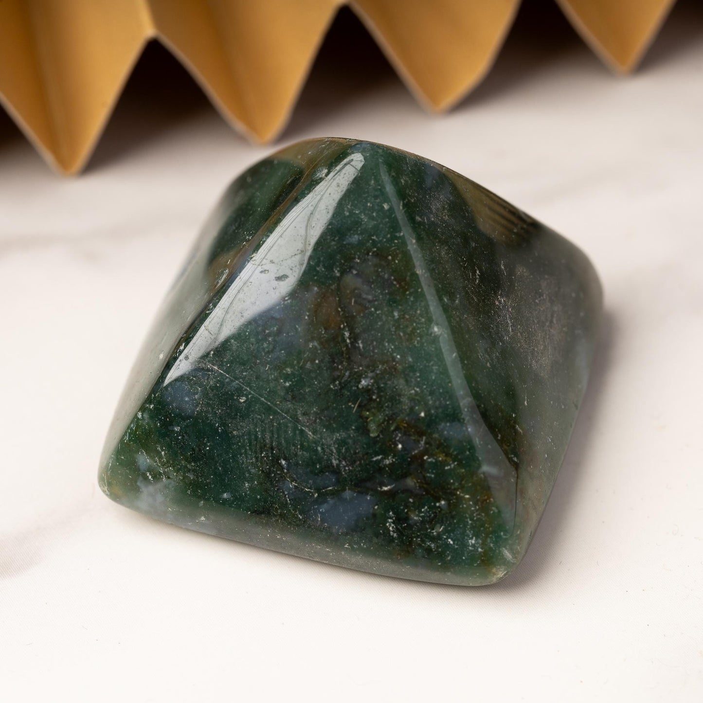 Moss Agate Mini Pyramid, Polished Crystal Pyramid, Natural Stone, Small Crystal Decor, Crystal Gift