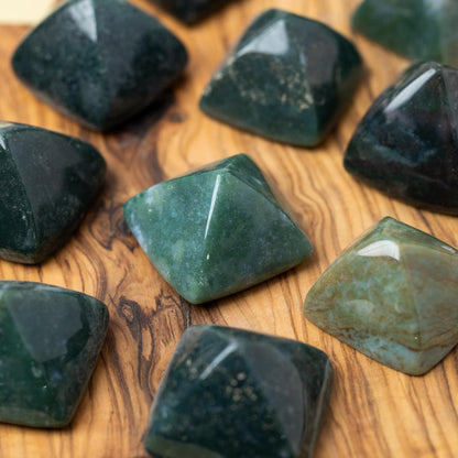 Moss Agate Mini Pyramid, Polished Crystal Pyramid, Natural Stone, Small Crystal Decor, Crystal Gift