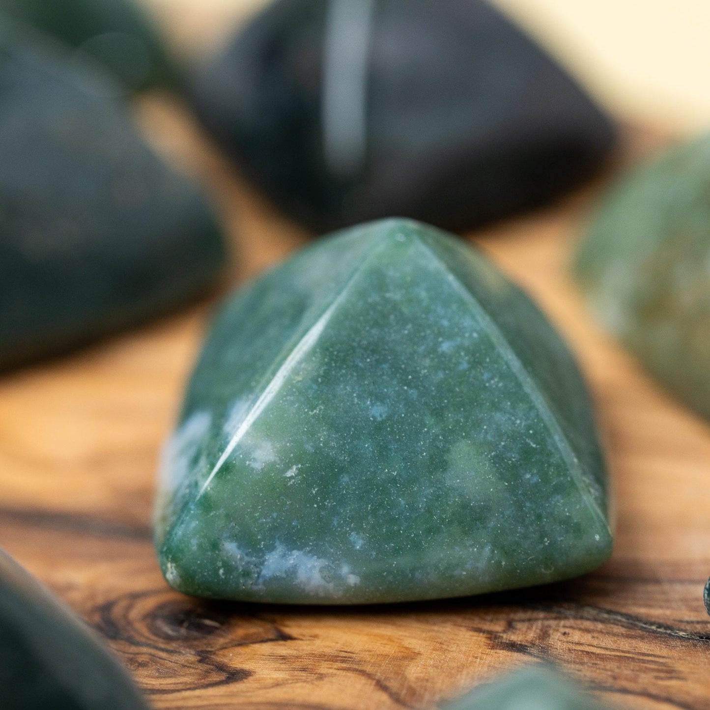 Moss Agate Mini Pyramid, Polished Crystal Pyramid, Natural Stone, Small Crystal Decor, Crystal Gift