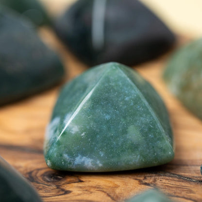 Moss Agate Mini Pyramid, Polished Crystal Pyramid, Natural Stone, Small Crystal Decor, Crystal Gift