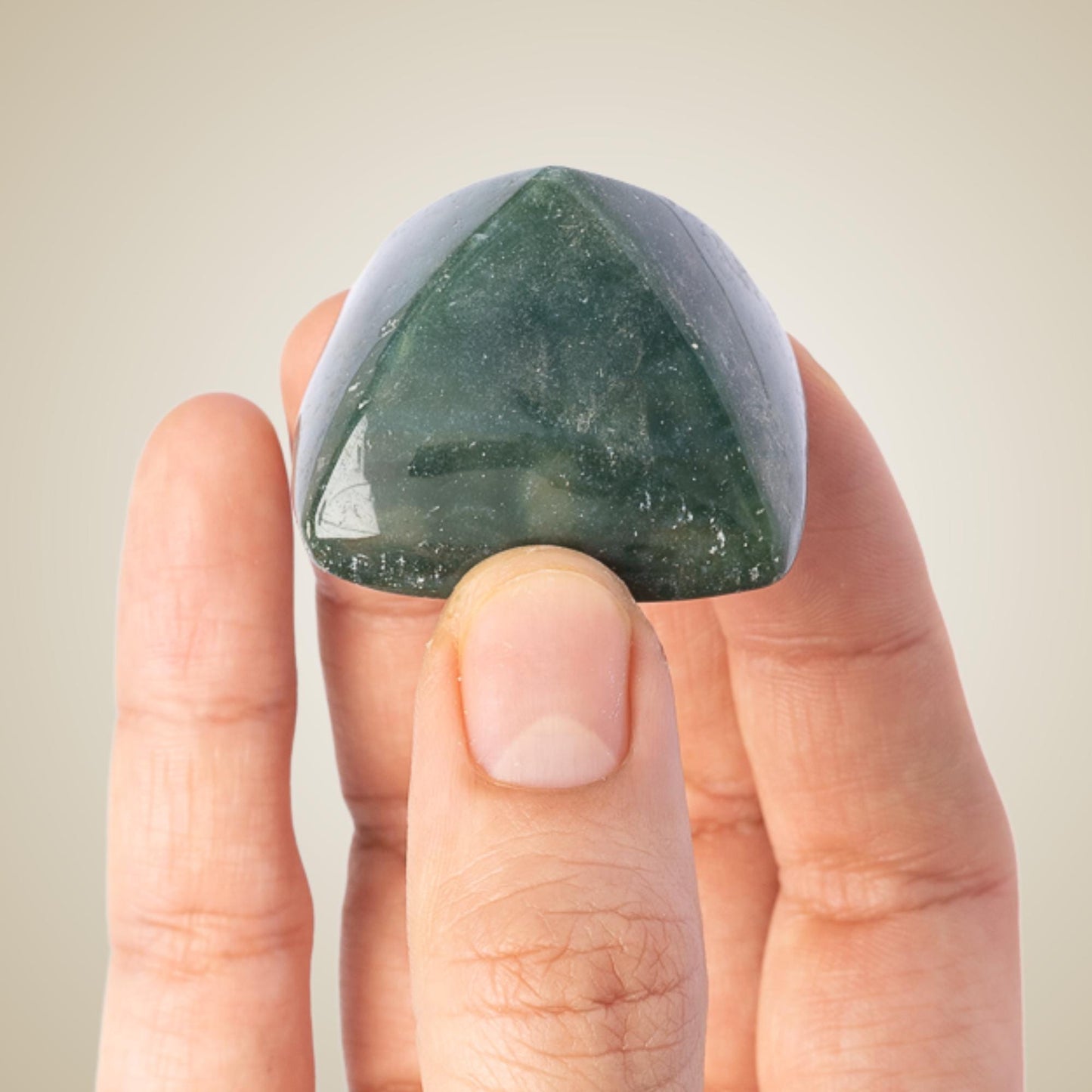 Moss Agate Mini Pyramid, Polished Crystal Pyramid, Natural Stone, Small Crystal Decor, Crystal Gift