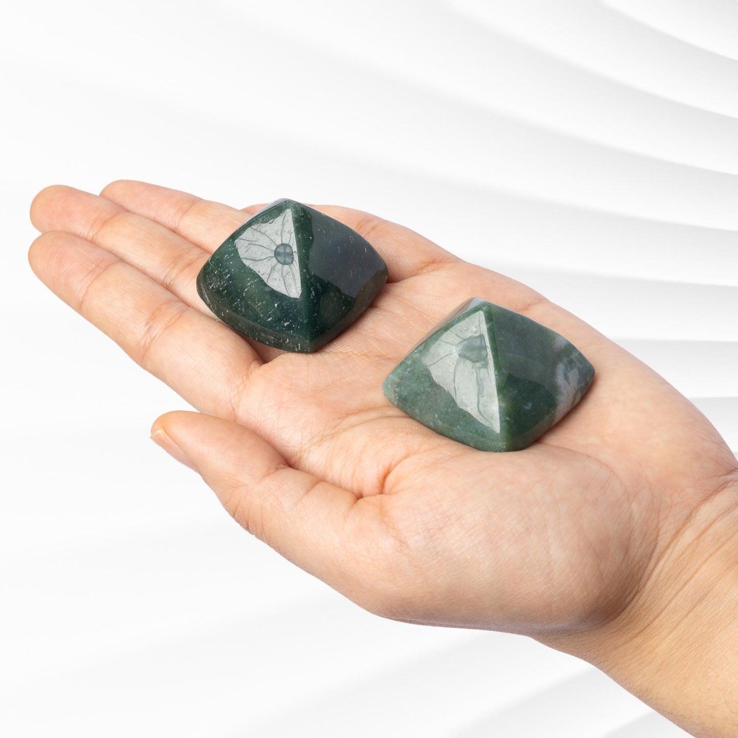 Moss Agate Mini Pyramid, Polished Crystal Pyramid, Natural Stone, Small Crystal Decor, Crystal Gift