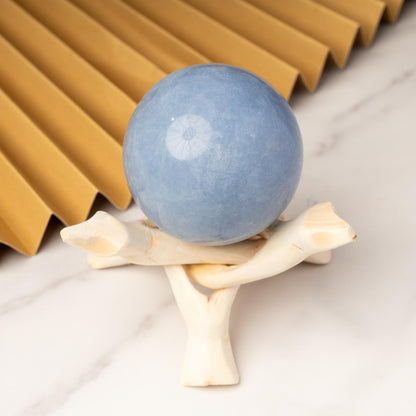 Angelite Sphere with Stand, Natural Polished Crystal Ball, Decorative Stone, Home Decor, Craft Supply, Crystal Gift, Sphere Decor