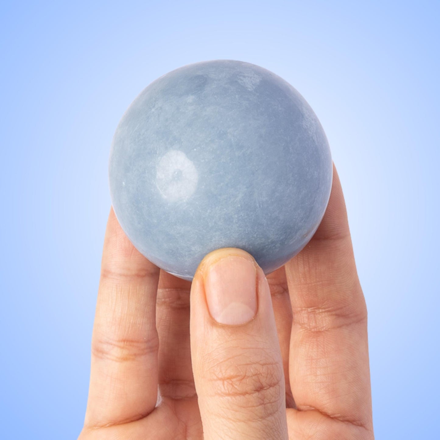 Angelite Sphere with Stand, Natural Polished Crystal Ball, Decorative Stone, Home Decor, Craft Supply, Crystal Gift, Sphere Decor