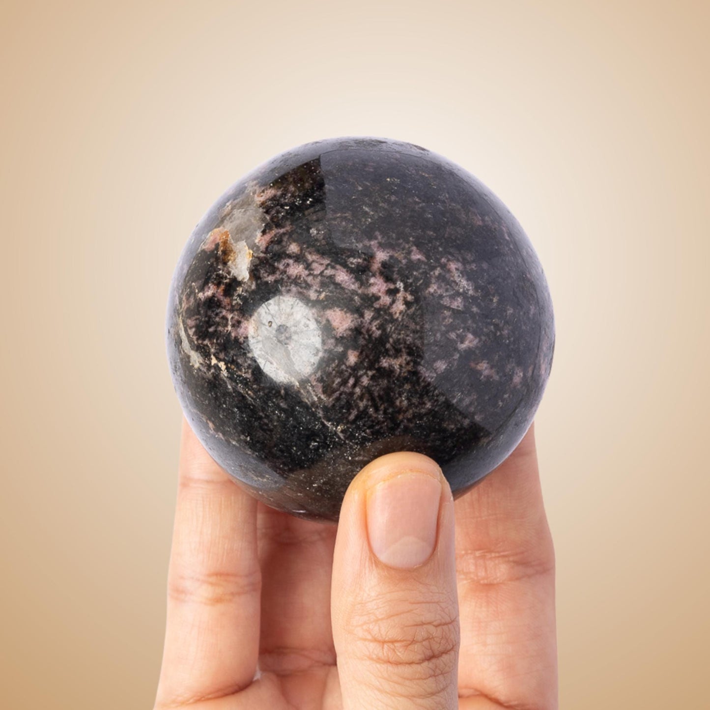 Rhodonite Sphere with Stand, Pink and Black Crystal Ball, Natural Stone Specimen, Sphere Decor, Crystal Gift