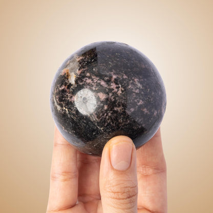 Rhodonite Sphere with Stand, Pink and Black Crystal Ball, Natural Stone Specimen, Sphere Decor, Crystal Gift