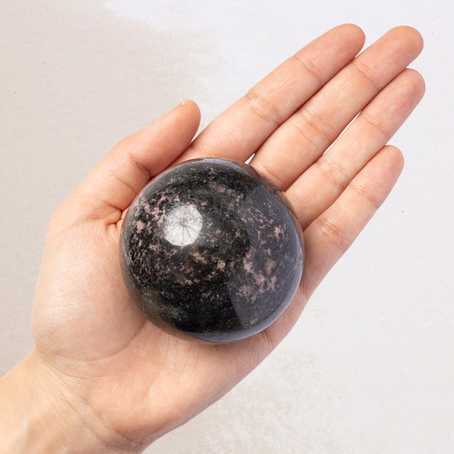 Rhodonite Sphere with Stand, Pink and Black Crystal Ball, Natural Stone Specimen, Sphere Decor, Crystal Gift