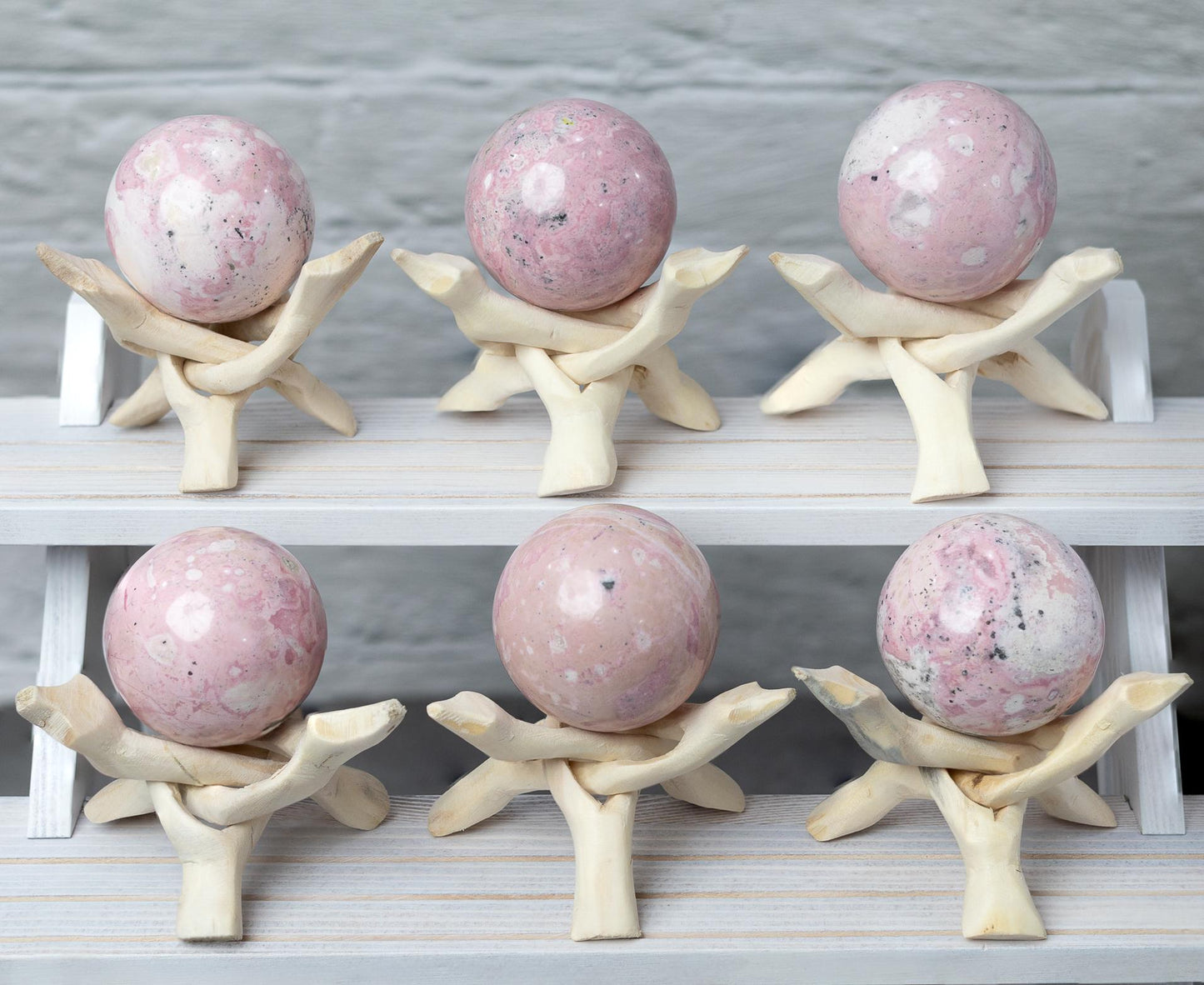 Rhodonite Sphere with Stand, Pink and White Crystal Ball, Natural Stone Specimen, Sphere Decor, Crystal Gift