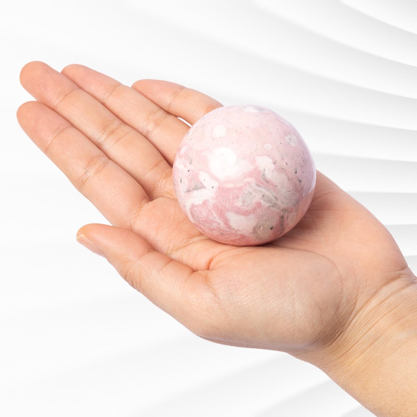 Rhodonite Sphere with Stand, Pink and White Crystal Ball, Natural Stone Specimen, Sphere Decor, Crystal Gift
