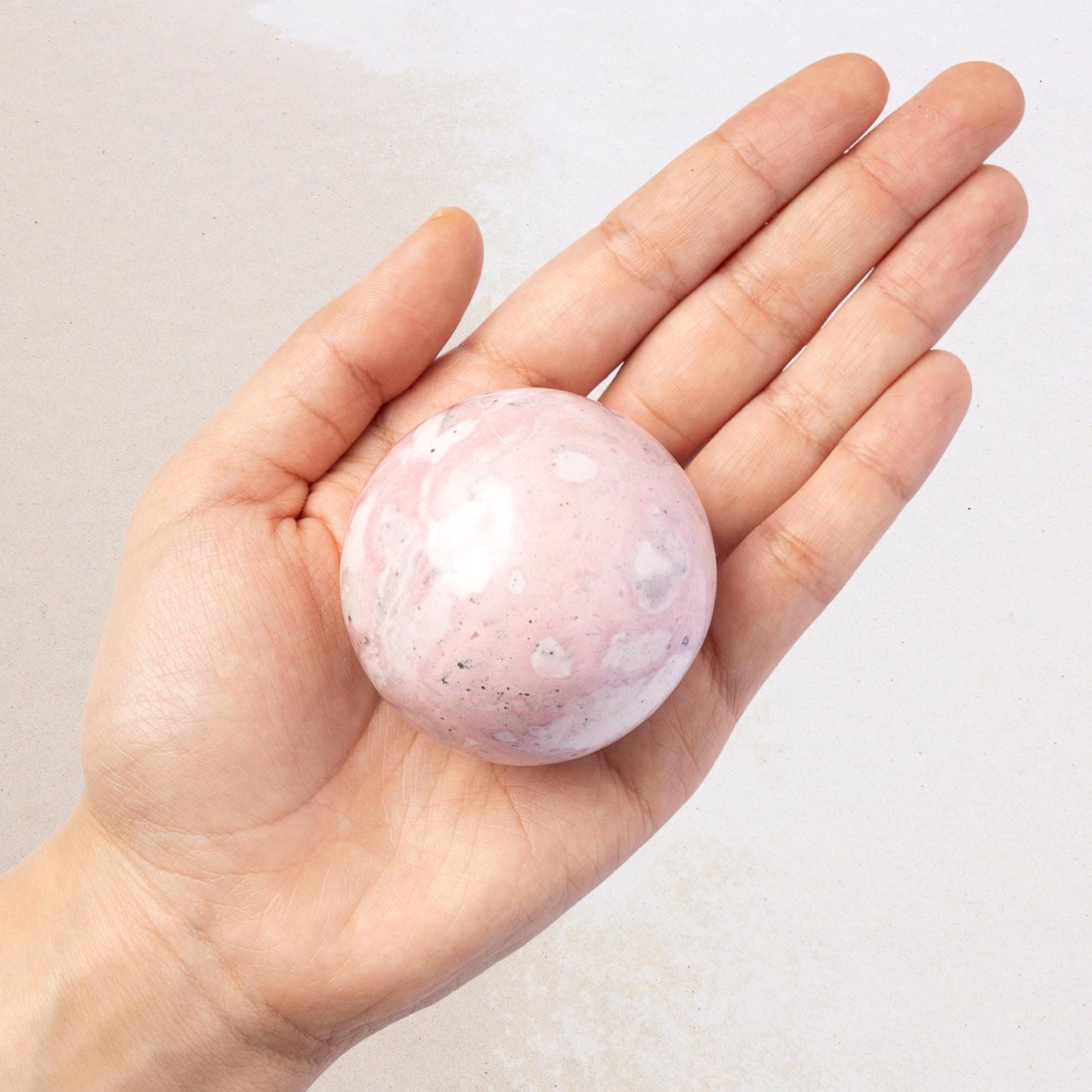 Rhodonite Sphere with Stand, Pink and White Crystal Ball, Natural Stone Specimen, Sphere Decor, Crystal Gift