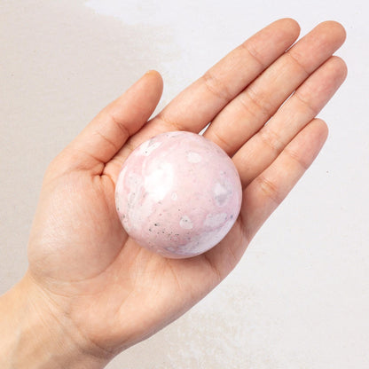 Rhodonite Sphere with Stand, Pink and White Crystal Ball, Natural Stone Specimen, Sphere Decor, Crystal Gift