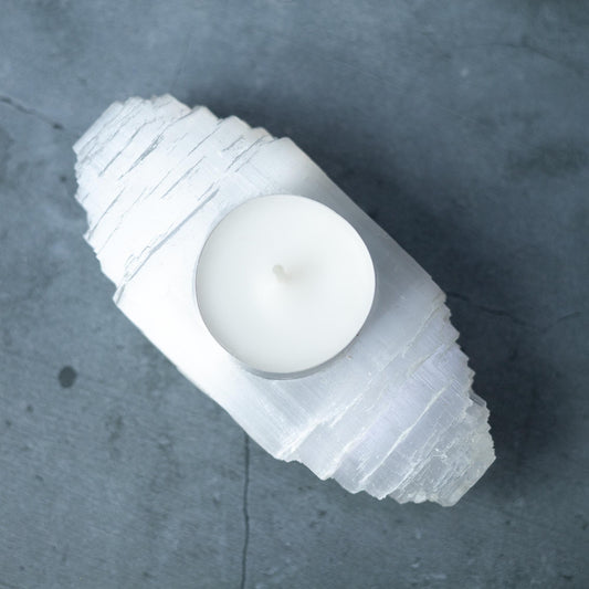 Selenite Log Candle Holder, Rough Cut Crystal Tea Light Holder, Selenite Crystal Decor, Crystal Gift