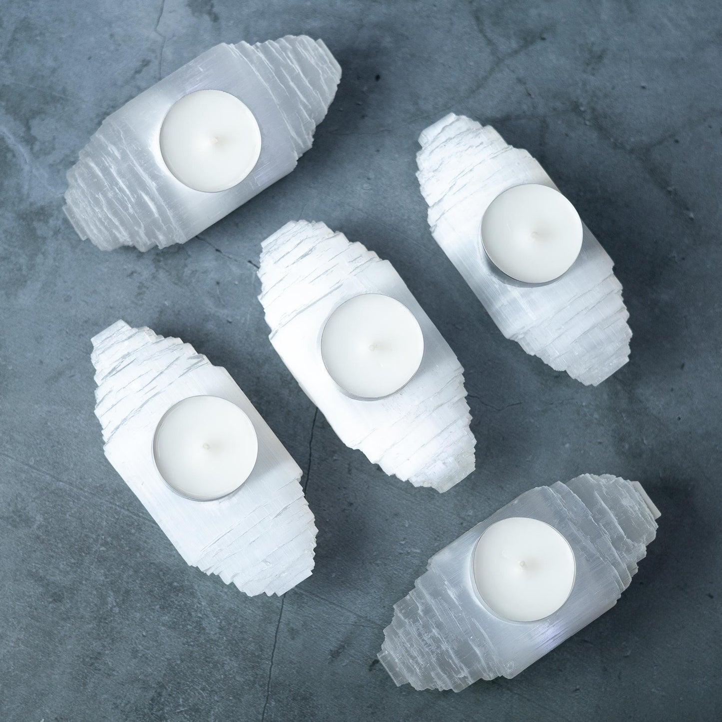 Selenite Log Candle Holder, Rough Cut Crystal Tea Light Holder, Selenite Crystal Decor, Crystal Gift