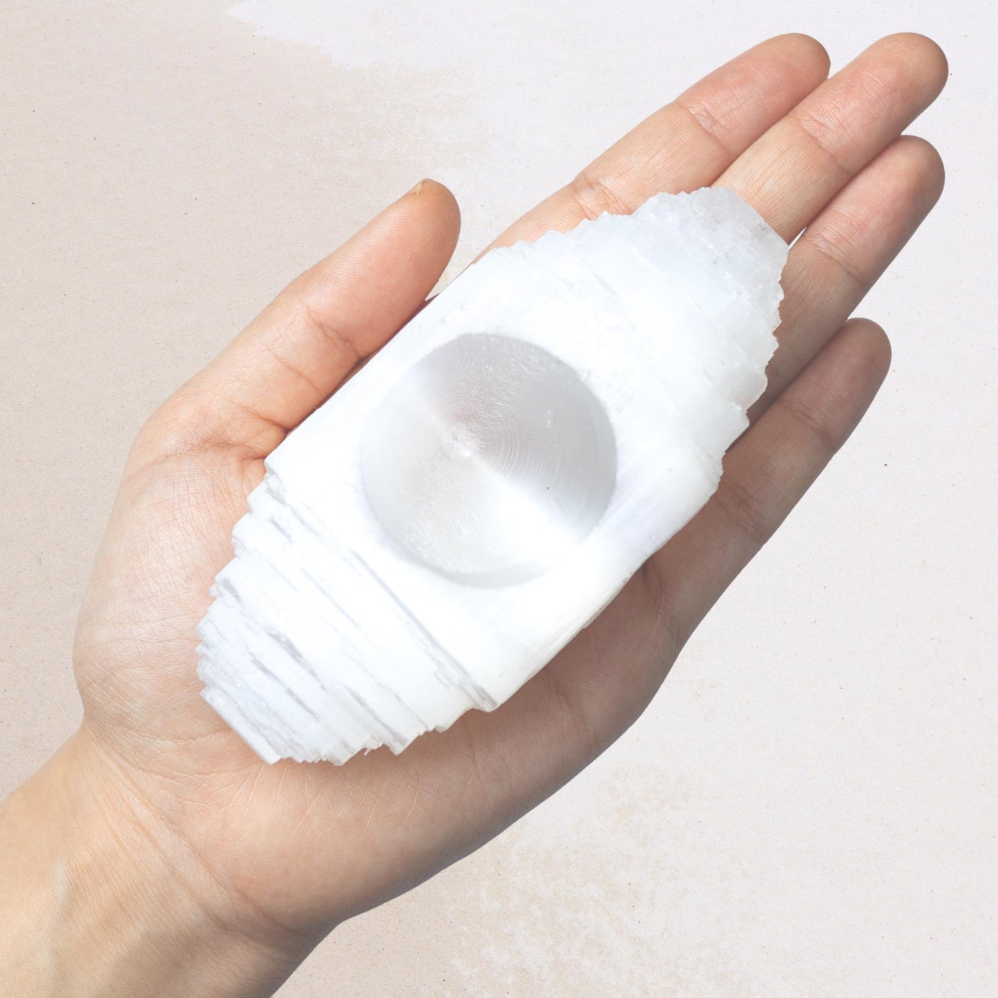 Selenite Log Candle Holder, Rough Cut Crystal Tea Light Holder, Selenite Crystal Decor, Crystal Gift