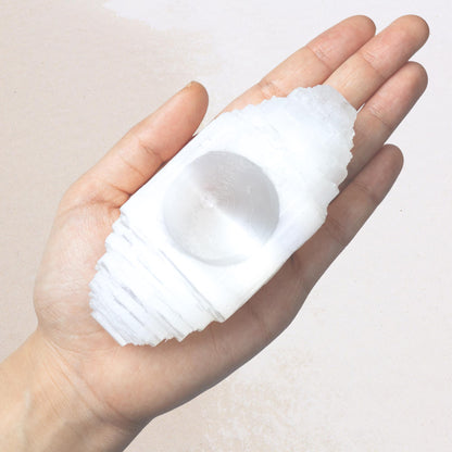 Selenite Log Candle Holder, Rough Cut Crystal Tea Light Holder, Selenite Crystal Decor, Crystal Gift