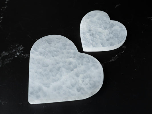 Selenite Heart Plate, Flat Crystal Plate, Crystal Stone Holder, Natural Selenite Gift, Crystal Decor, Choose Size