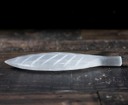 Selenite Crystal Leaf, Selenite Wand, Natural Crystal Decor, Craft Supply, Crystal Gift, 7.75 Inch