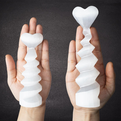 Selenite Spiral Tower with Heart Top, Selenite Crystal Tower, Natural Crystal Decor, Crystal Gift, Choose Size