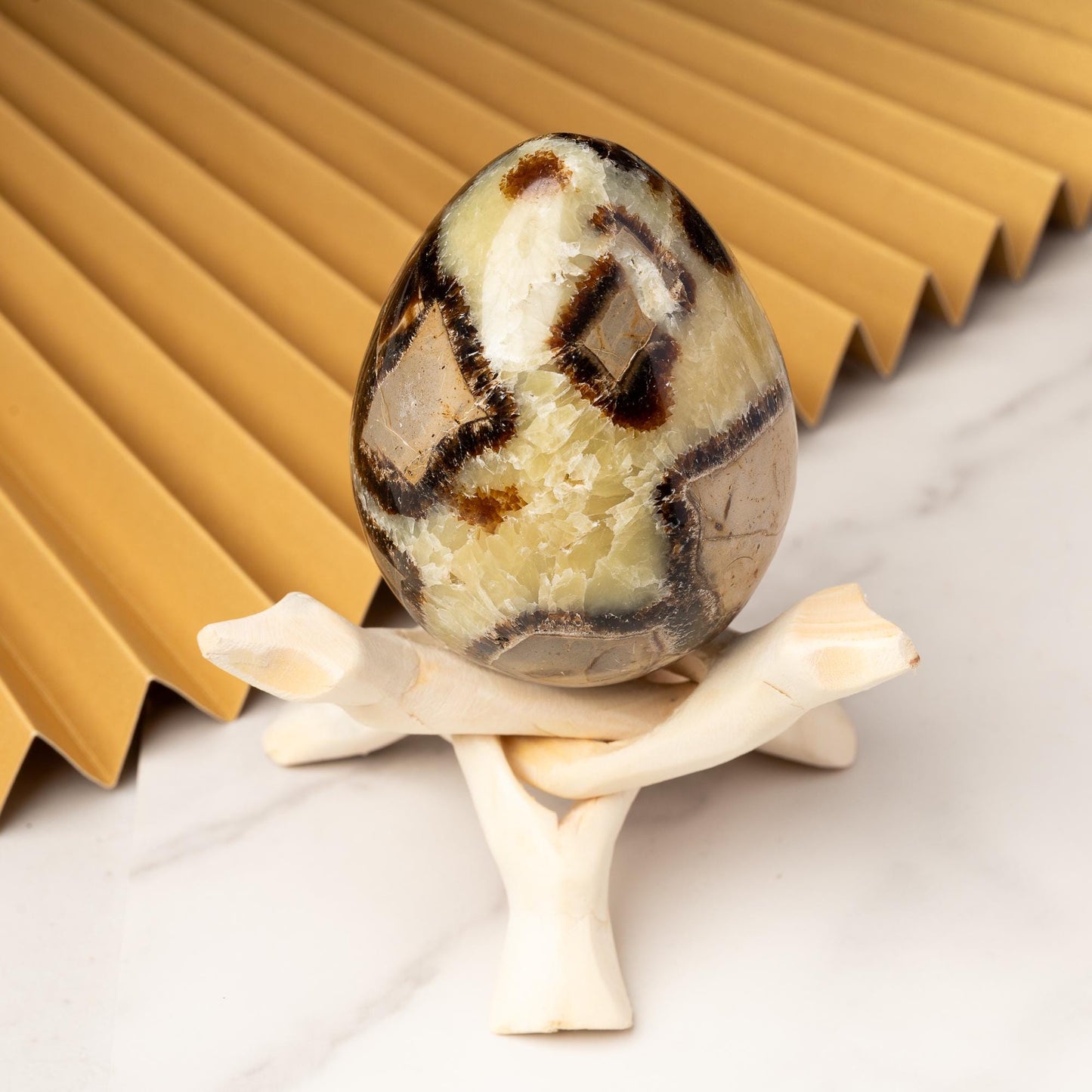 Septarian Egg with Stand, Natural Septarian Crystal Egg, Polished Stone Specimen, Crystal Decor, Crystal Gift
