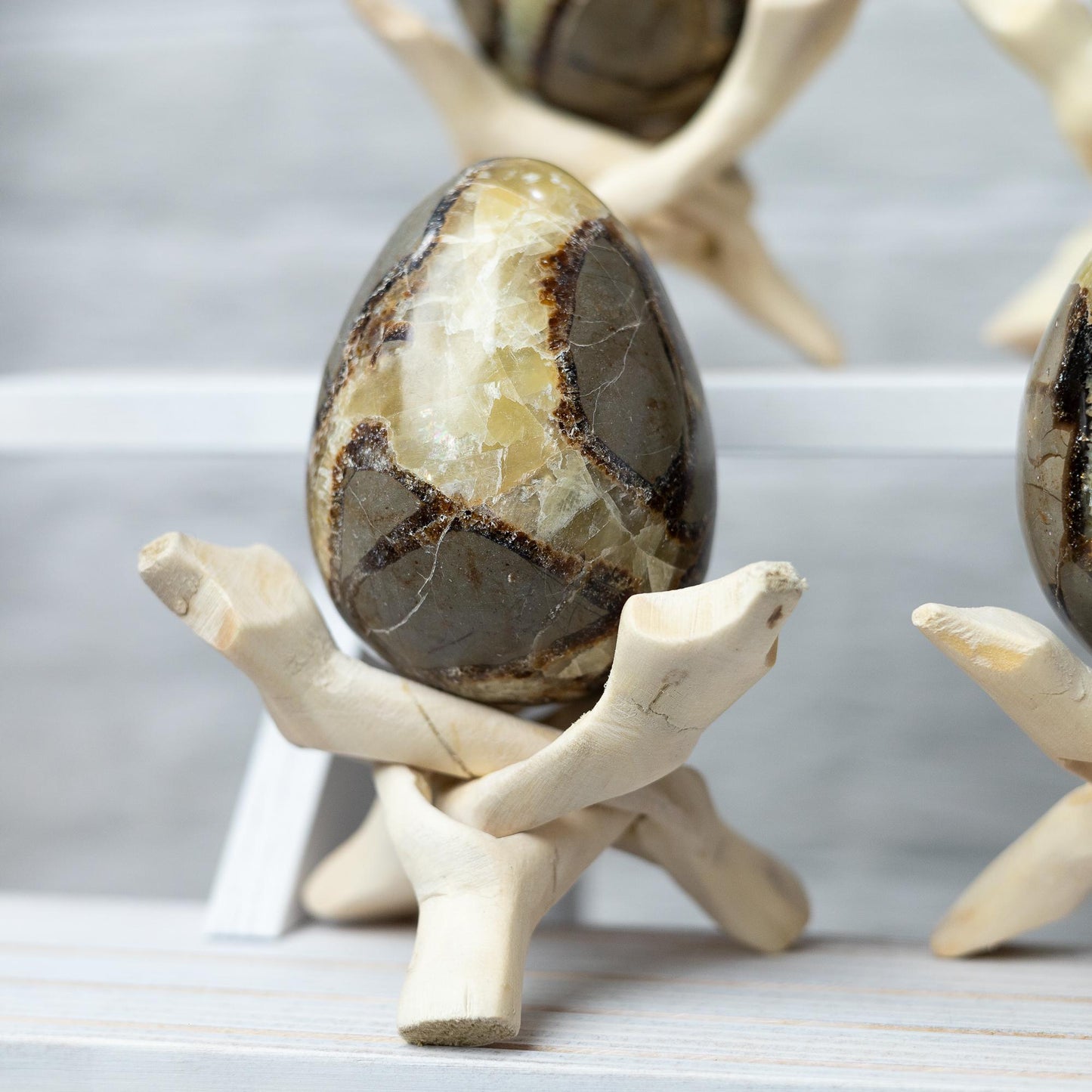 Septarian Egg with Stand, Natural Septarian Crystal Egg, Polished Stone Specimen, Crystal Decor, Crystal Gift