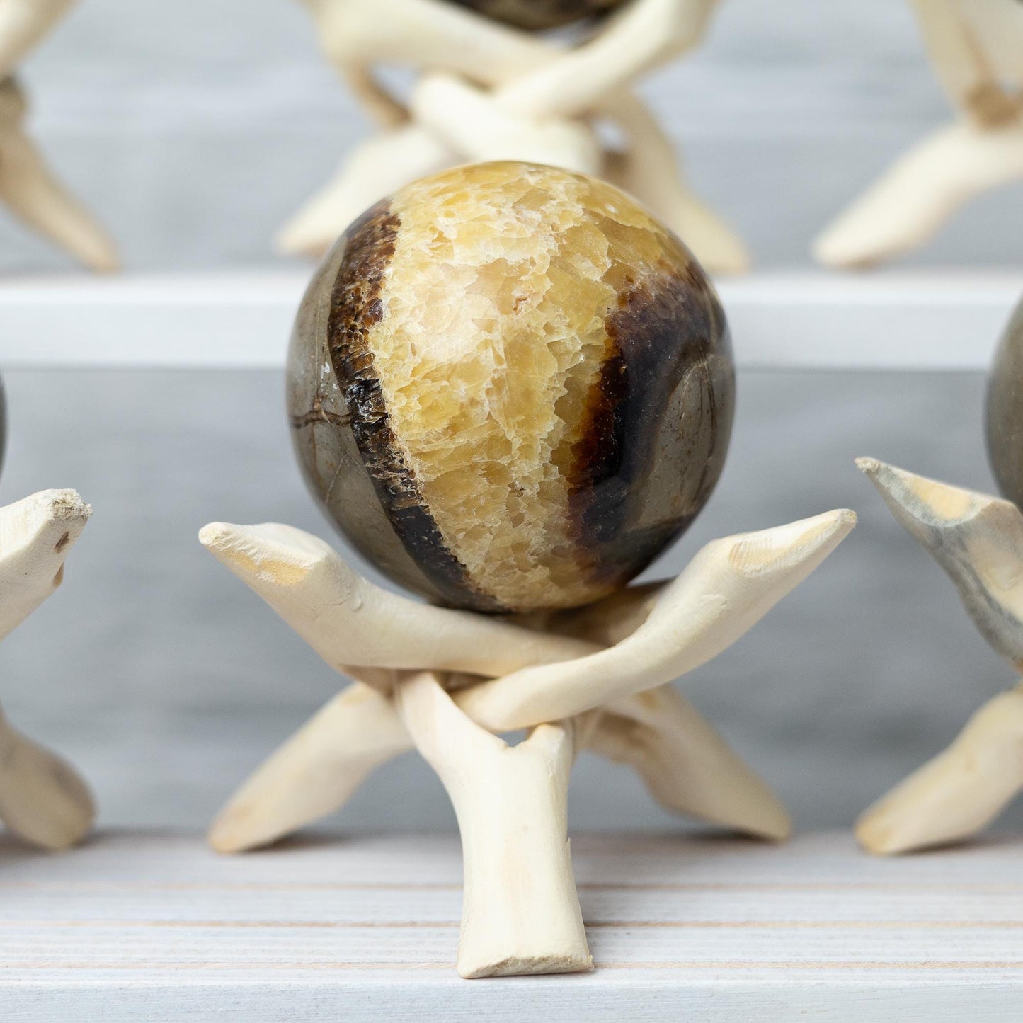 Septarian Sphere with Stand, Polished Septarian Crystal Ball, Natural Stone Specimen, Crystal Decor & Gift, Choose Size