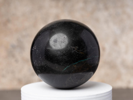 Black Tourmaline Sphere with Stand, Natural Polished Crystal Ball, Decorative Stone, Craft Supply, Display Piece, Crystal Gift