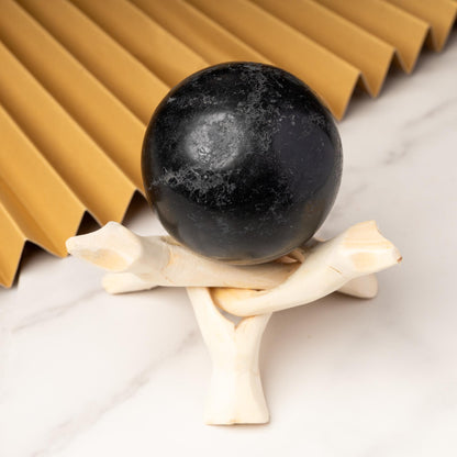 Black Tourmaline Sphere with Stand, Natural Polished Crystal Ball, Decorative Stone, Craft Supply, Display Piece, Crystal Gift
