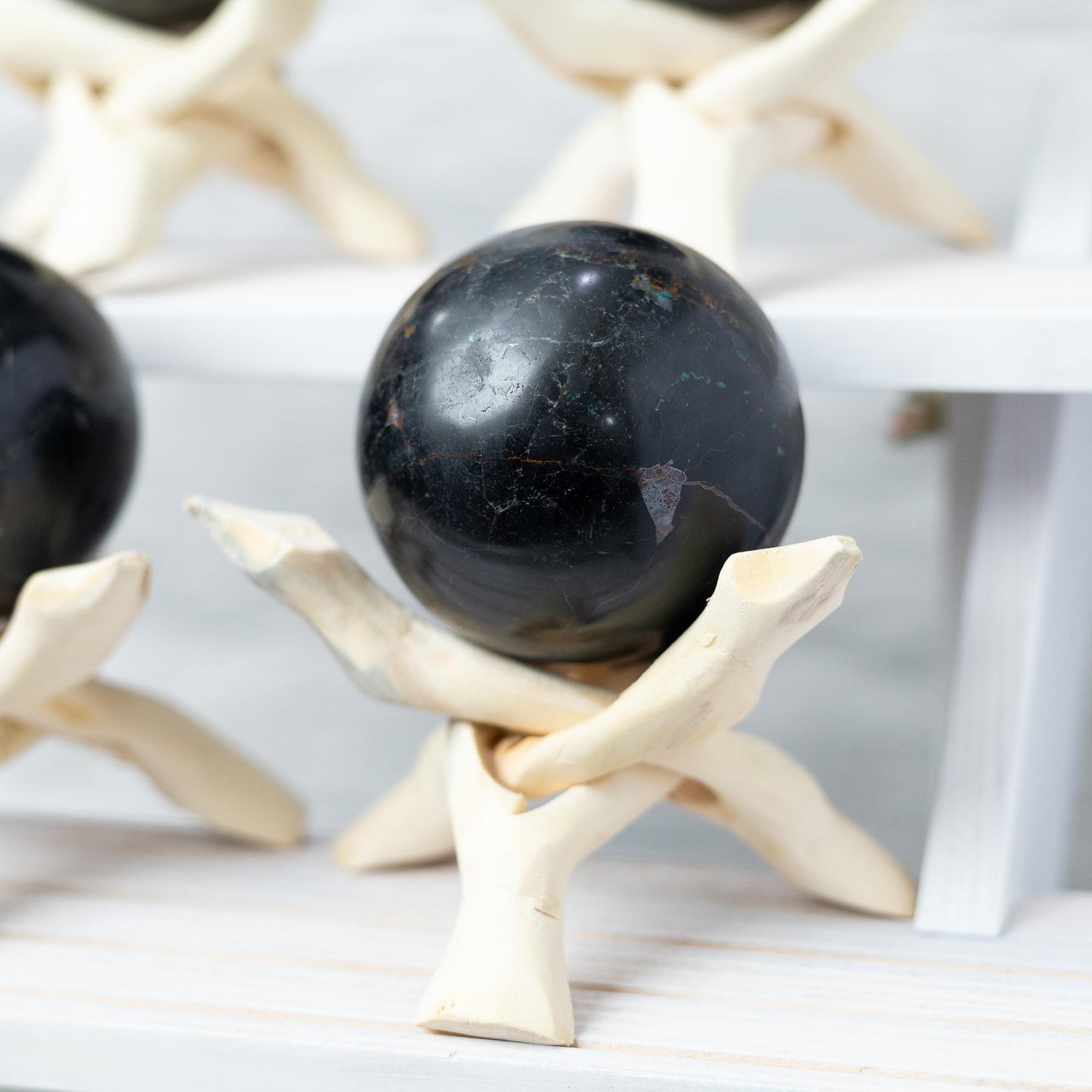 Black Tourmaline Sphere with Stand, Natural Polished Crystal Ball, Decorative Stone, Craft Supply, Display Piece, Crystal Gift
