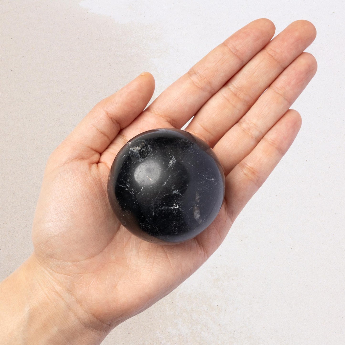 Black Tourmaline Sphere with Stand, Natural Polished Crystal Ball, Decorative Stone, Craft Supply, Display Piece, Crystal Gift