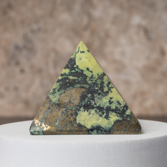 Serpentine with Pyrite Pyramid, Polished Serpentine Crystal Pyramid, Natural Stone Specimen, Crystal Decor & Gift