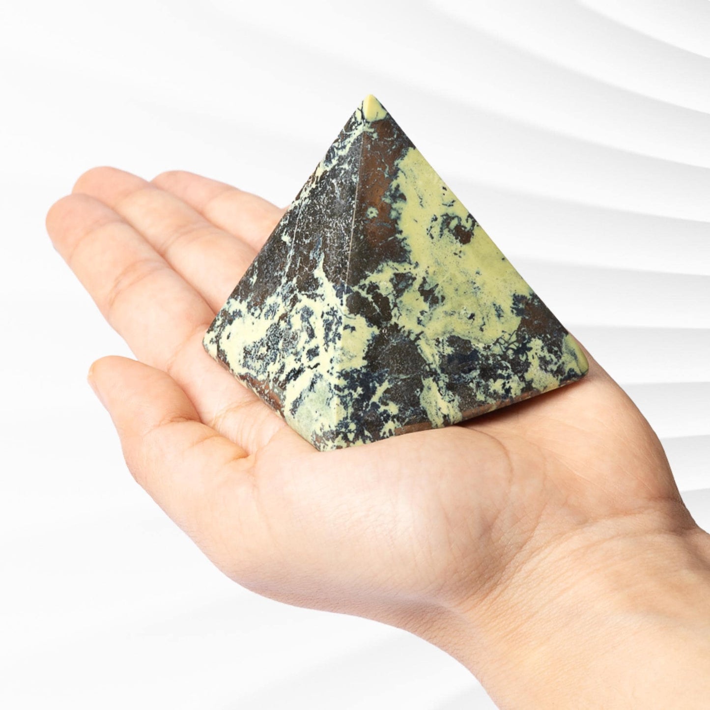 Serpentine with Pyrite Pyramid, Polished Serpentine Crystal Pyramid, Natural Stone Specimen, Crystal Decor & Gift
