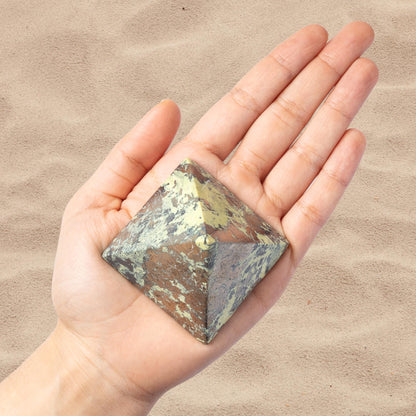 Serpentine with Pyrite Pyramid, Polished Serpentine Crystal Pyramid, Natural Stone Specimen, Crystal Decor & Gift