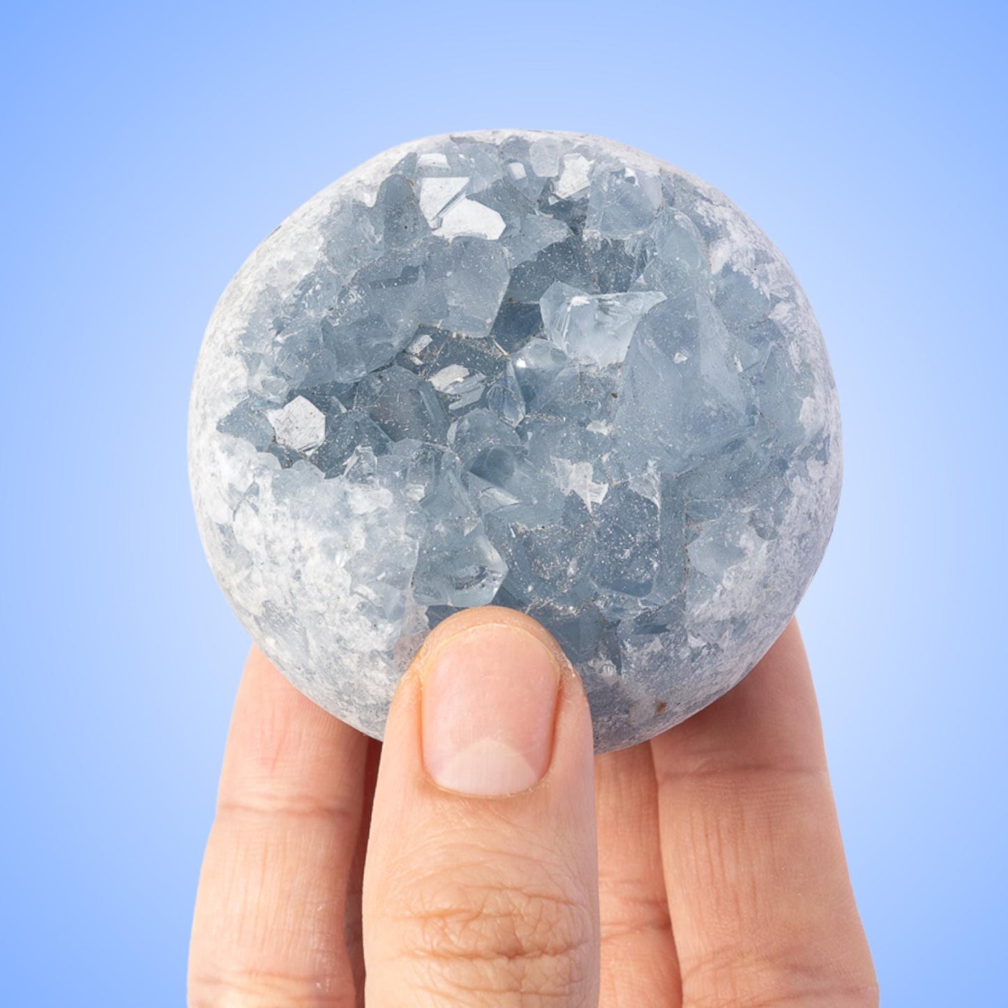 Celestite Cluster Sphere with Stand, Raw Crystal Geode Ball, Natural Mineral Specimen, Craft Supply, Collector Gift, Choose Your Size