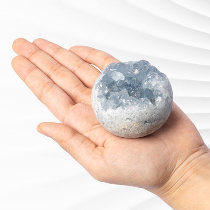Celestite Cluster Sphere with Stand, Raw Crystal Geode Ball, Natural Mineral Specimen, Craft Supply, Collector Gift, Choose Your Size