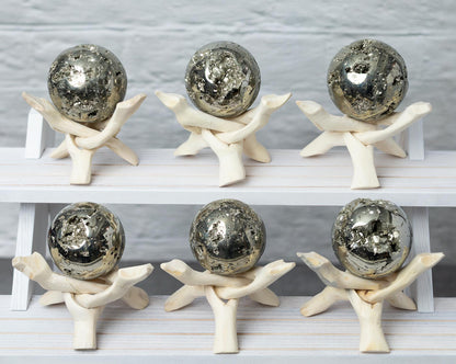 Pyrite Sphere with Stand, Polished Golden Crystal Ball, Natural Mineral Specimen, Druzy Inclusions, Craft Supply, Crystal Gift