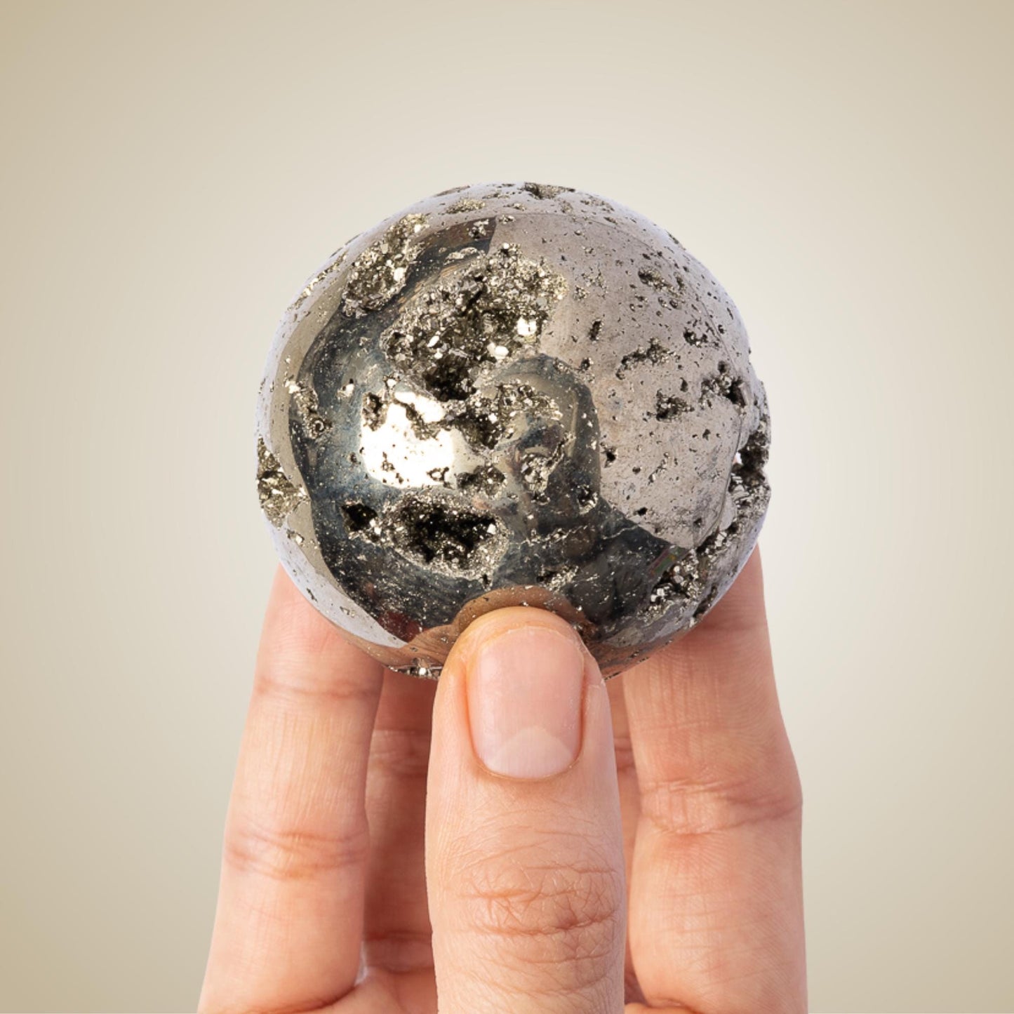 Pyrite Sphere with Stand, Polished Golden Crystal Ball, Natural Mineral Specimen, Druzy Inclusions, Craft Supply, Crystal Gift