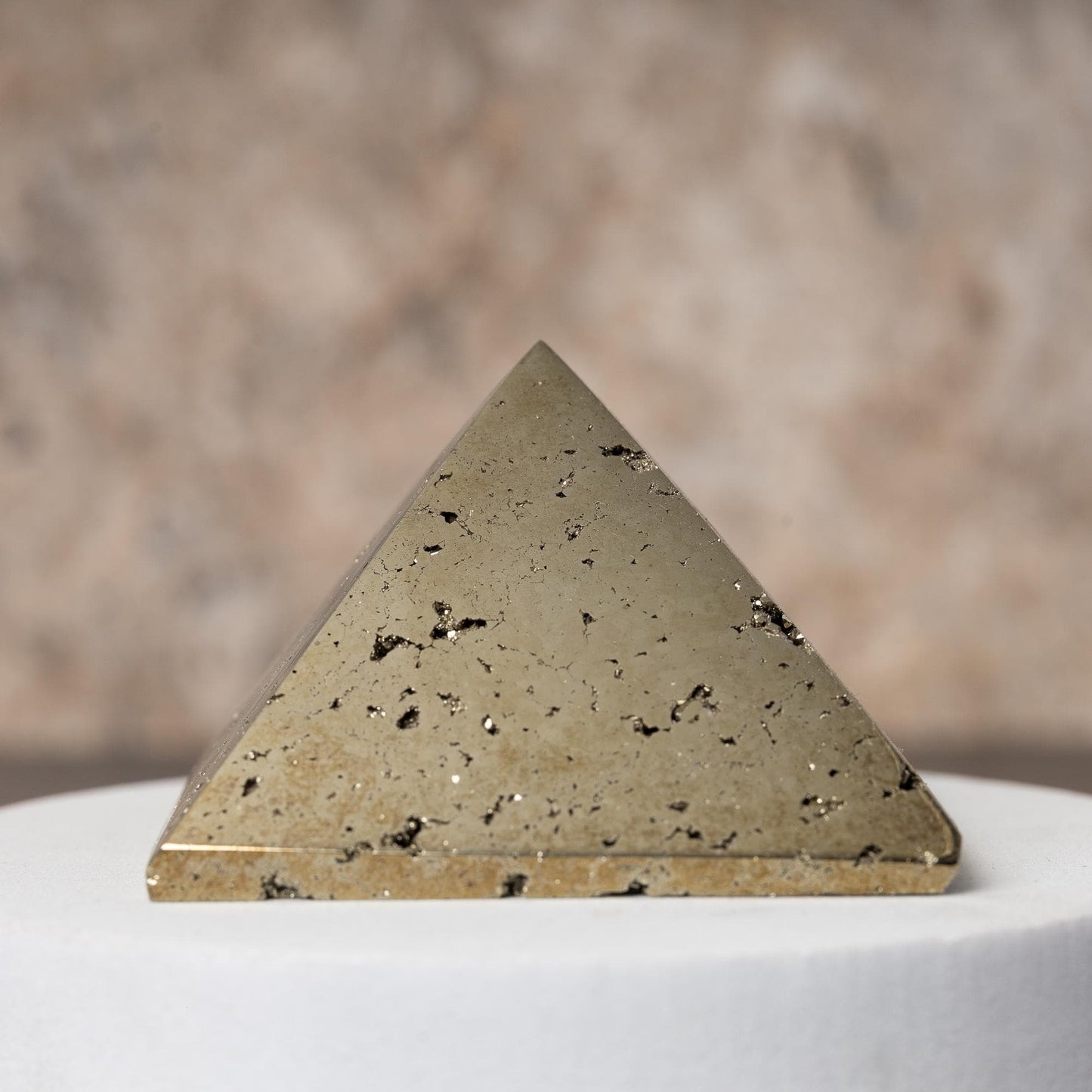 Pyrite Pyramid, Natural Mineral Specimen, Polished Golden Pyrite Crystal, Druzy Inclusions, Crystal Gift