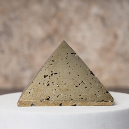 Pyrite Pyramid, Natural Mineral Specimen, Polished Golden Pyrite Crystal, Druzy Inclusions, Crystal Gift