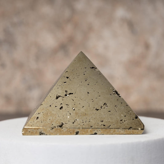 Pyrite Pyramid, Natural Mineral Specimen, Polished Golden Pyrite Crystal, Druzy Inclusions, Crystal Gift