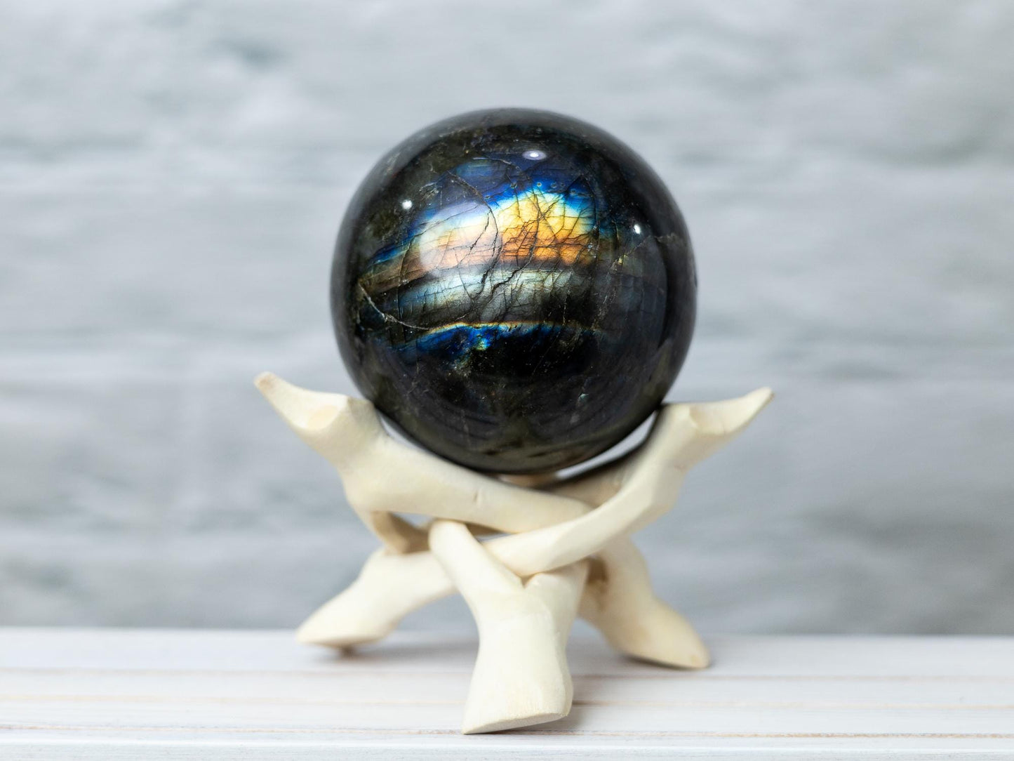 Labradorite Sphere with Stand, Polished High Flash Crystal Ball, Natural Stone Specimen, Crystal Gift