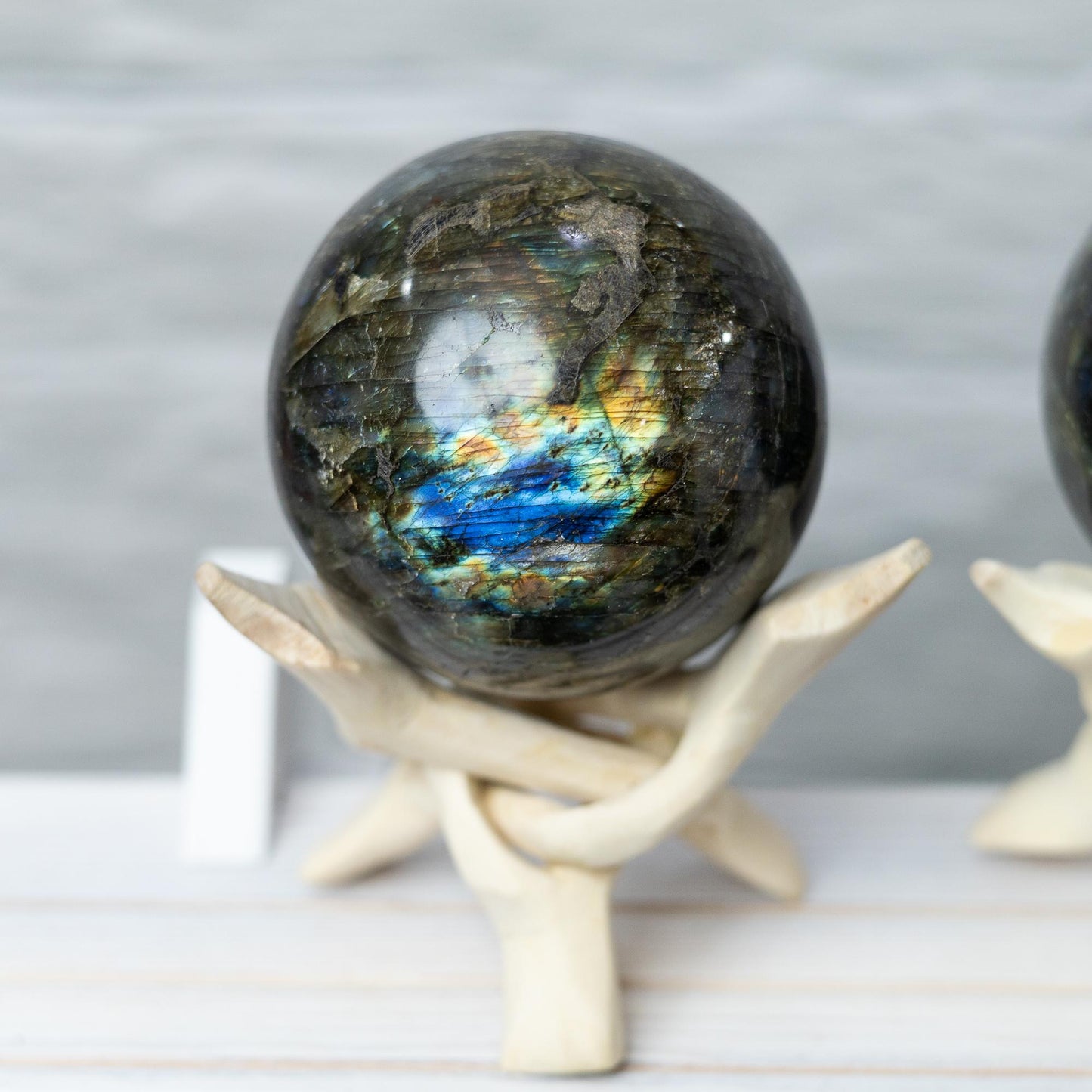 Labradorite Sphere with Stand, Polished High Flash Crystal Ball, Natural Stone Specimen, Crystal Gift