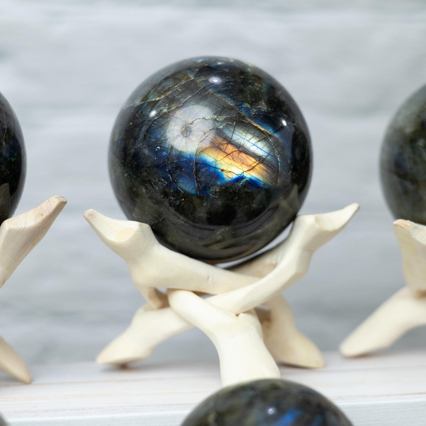 Labradorite Sphere with Stand, Polished High Flash Crystal Ball, Natural Stone Specimen, Crystal Gift