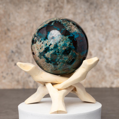 Chrysocolla Sphere with Stand, Natural Polished Crystal Ball, Sphere Decor, Crystal Gift, 2.5 Inch